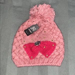 Girls Pink Color Winter Beanie With Pom Pom